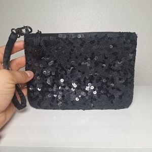 Chic Black Sequin Wristlet Clutch